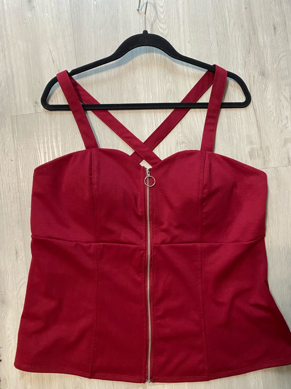 Red Strappy Zip-Front Women's Top